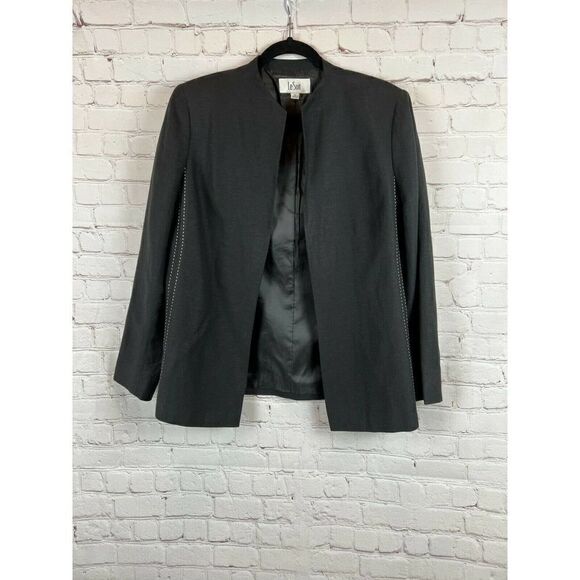 LE SUIT black linen blend lined stitch open front classic jacket cardigan 10 - Picture 1 of 8